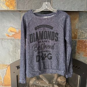 Dog Lover Heathered Blue and Black Crew Neck Graphic Sweatshirt Size Medium